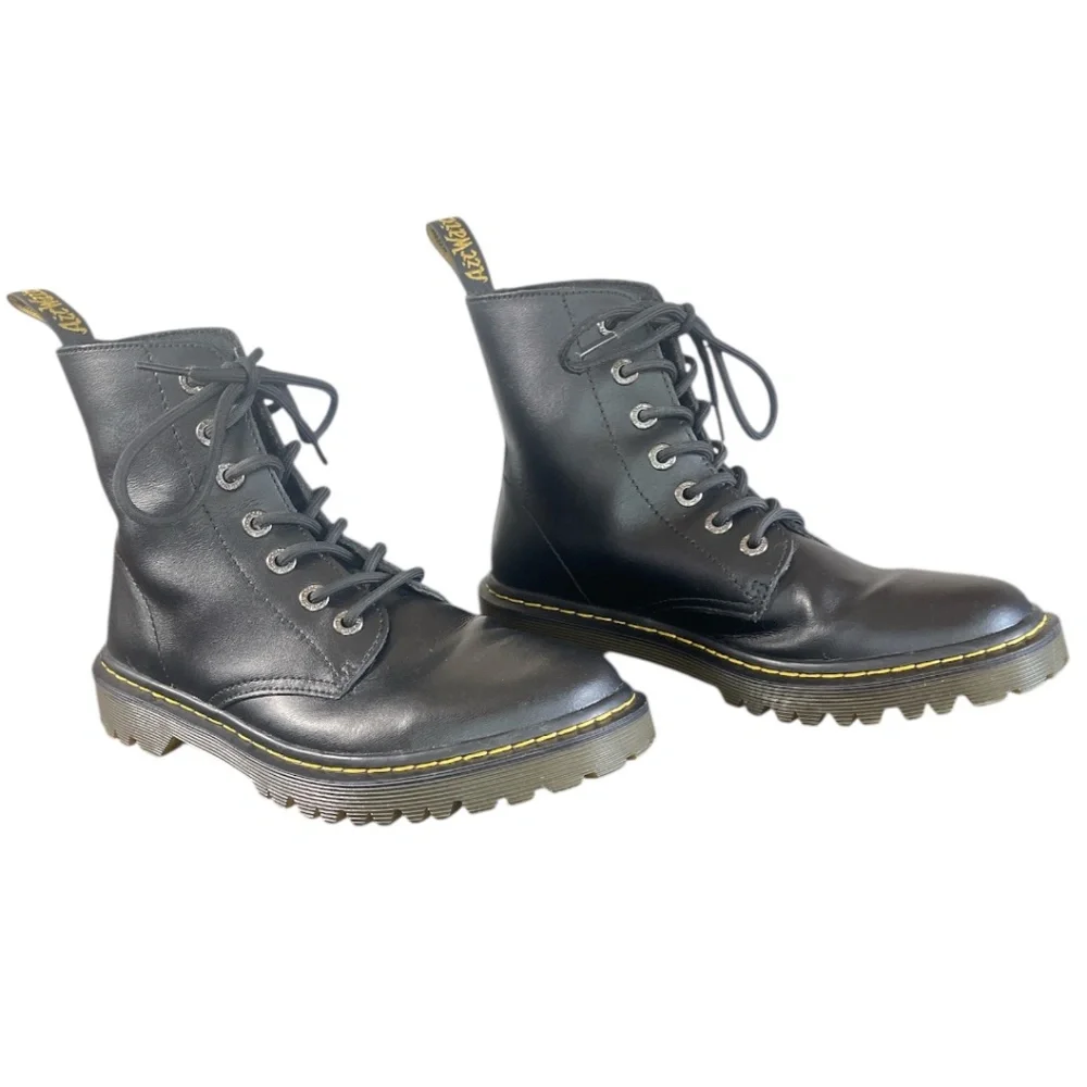 Dr. Martins Luana 7 Eye Combat Boots Black w/Yelllow Stitching Womens Size 9 - Picture 1 of 14